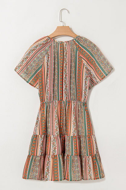 Floral Boho Buttoned V-Neck Ruffle Tiered Dress