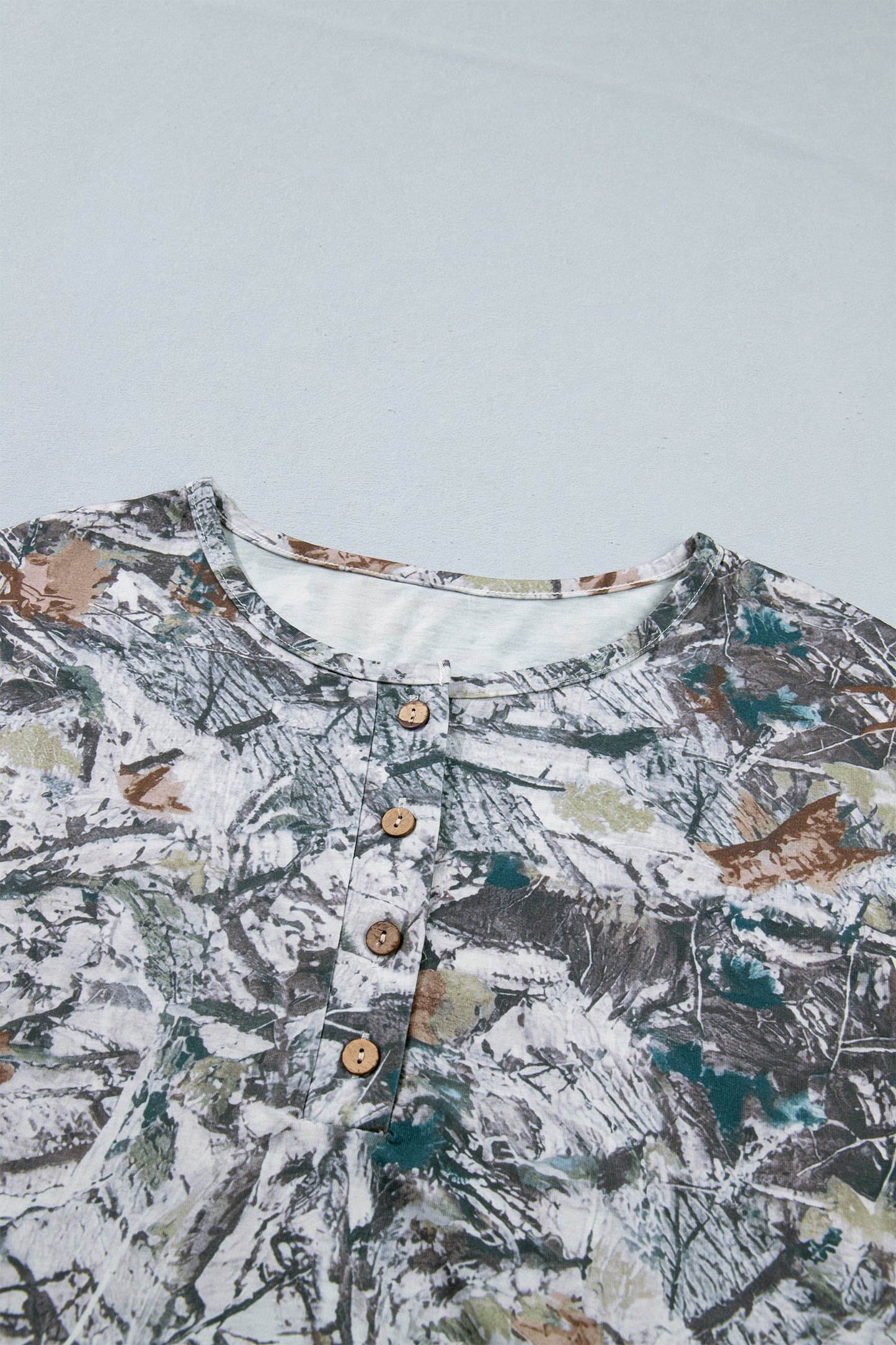 Woodland Camo Henley Tunic T-Shirt