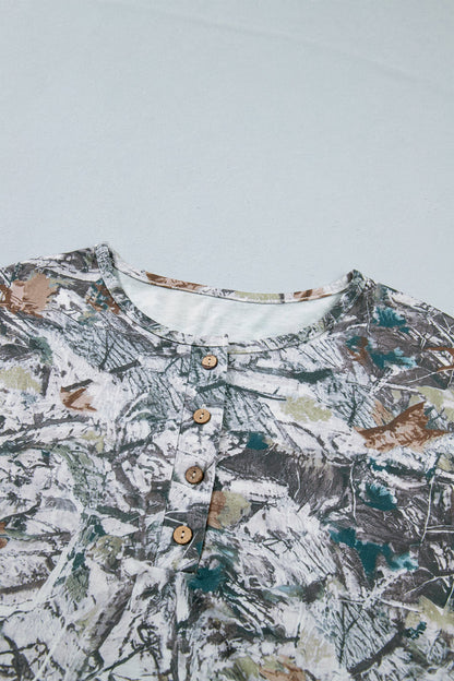 Woodland Camo Henley Tunic T-Shirt