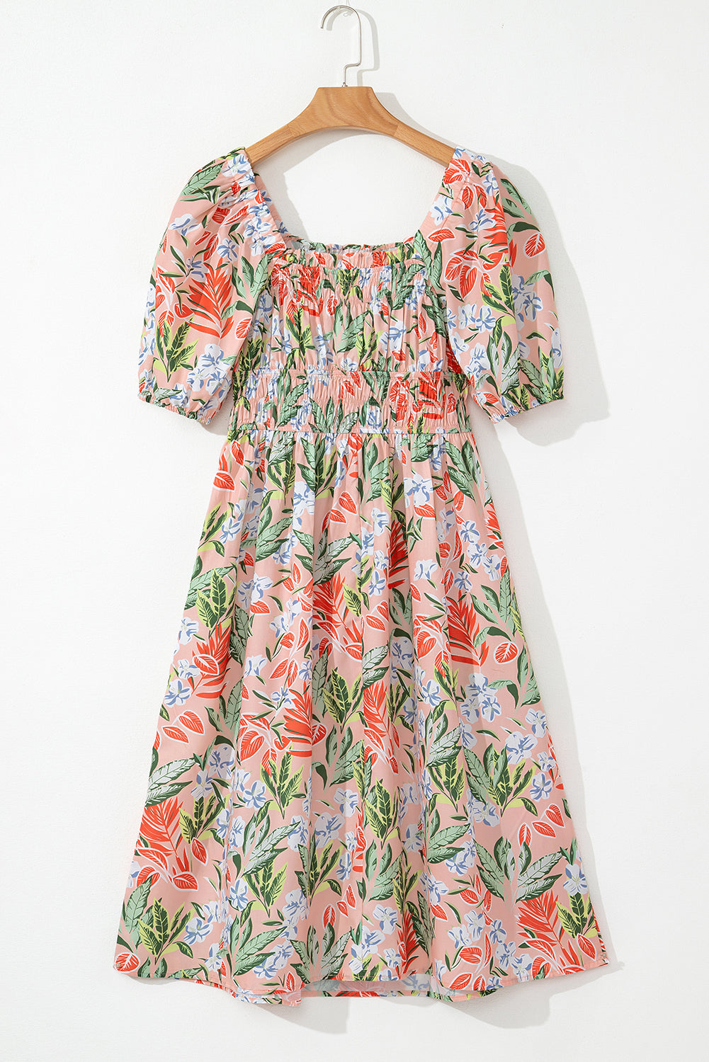 Floral Smocked Bust Bubble Sleeve Maxi Dress