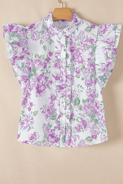 Floral Ruffle Sleeve Frilled Button-Up Shirt