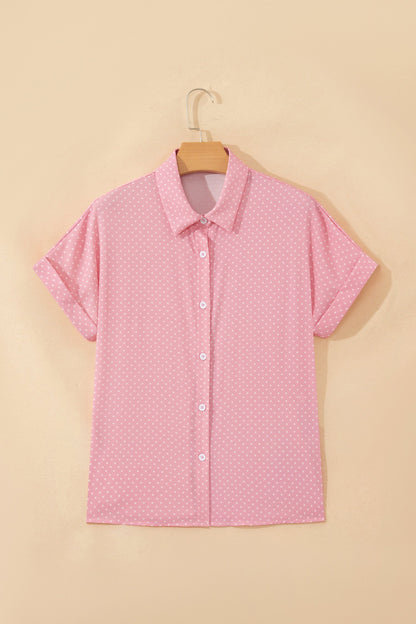 Polka Dot Cuffed Short Sleeve Buttoned Shirt