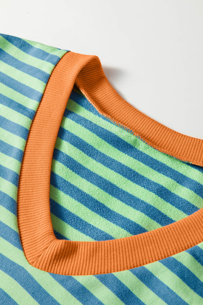 Stripe Colorblock V-Neck Tee & Drawstring Short Set