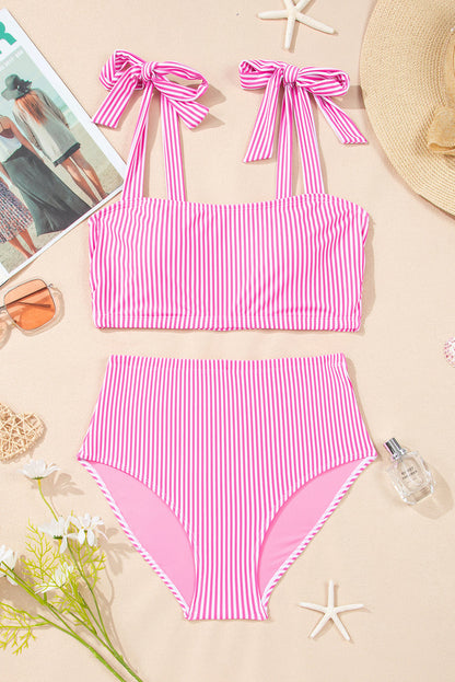 Stripe Knot Strap High Waist Bikini Swimsuit