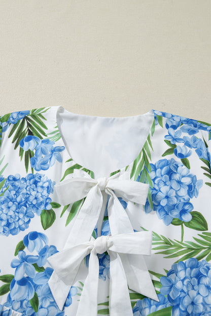 Floral Palm Ruffle Tiered Sleeve Mini Dress