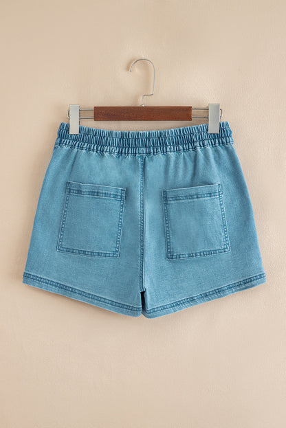 Denim Contrast Drawstring Elastic Waist Shorts