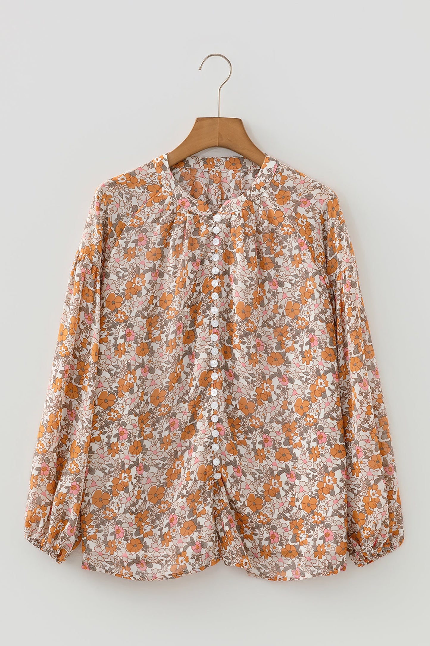Floral Boho Long Puff Sleeve Buttoned Shirt