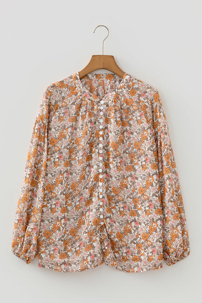 Floral Boho Long Puff Sleeve Buttoned Shirt