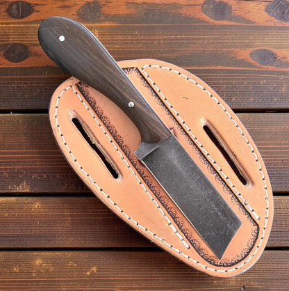The Nighthawk – Custom Handmade O1 Steel Bull Cutter Knife with Wenge Wood Handle & Leather Sheath