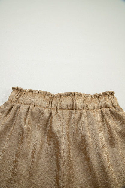 Metallic Tie Elastic Waist Cuffed Hem Shorts