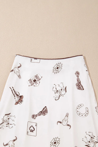 Plus Size Western Lace Trim Side Zip Maxi Skirt