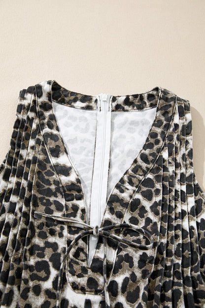 Leopard Denim Pleated Sleeveless Romper