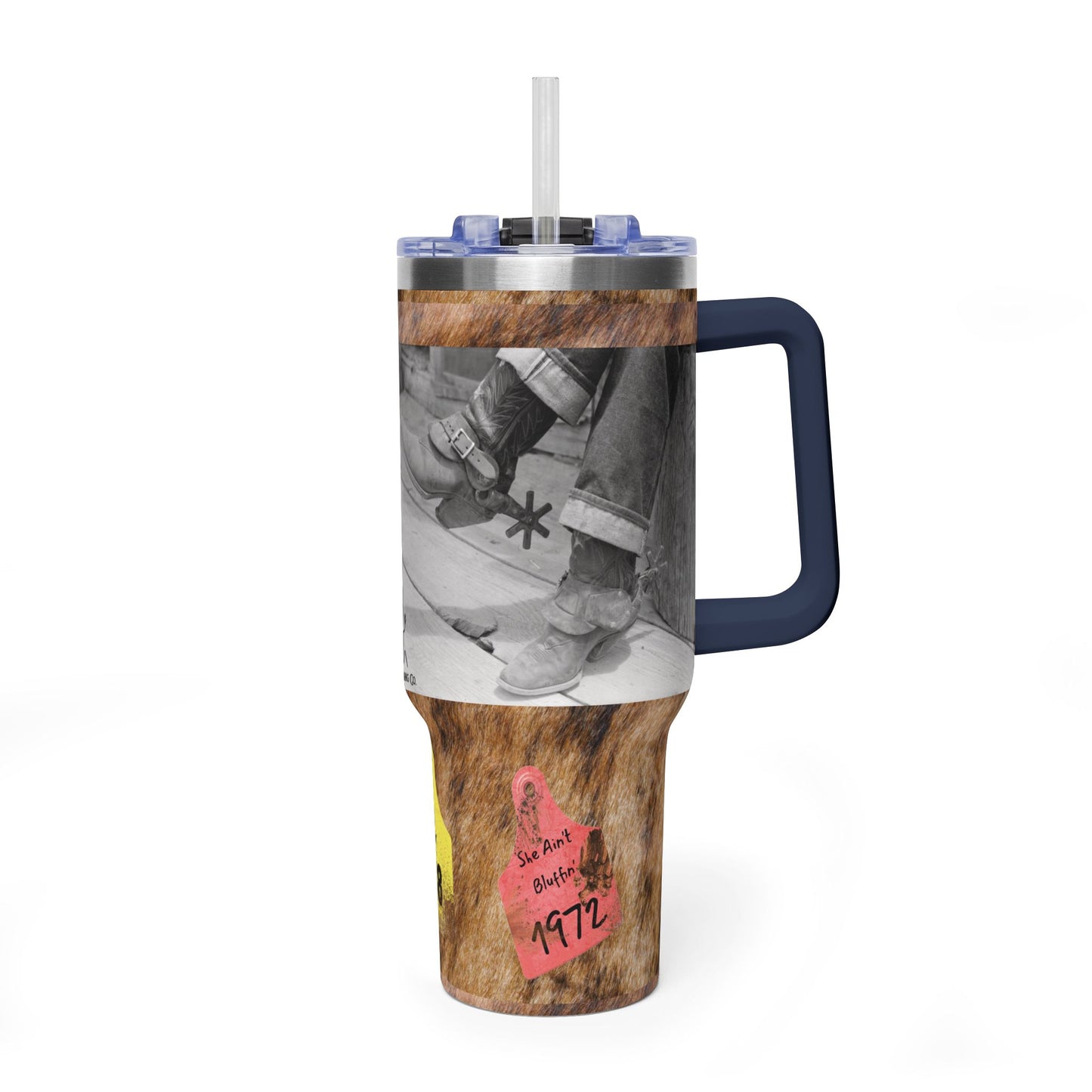 Vintage Soda Break Spurs & Ear Tags Vacuum Thermal Tumbler, 40oz