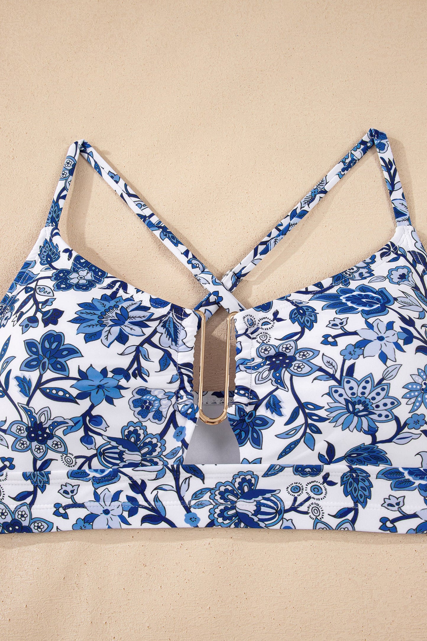 Floral Notched Neck Top & High Waist Bikini Set