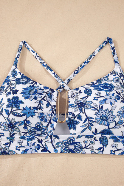 Floral Notched Neck Top & High Waist Bikini Set