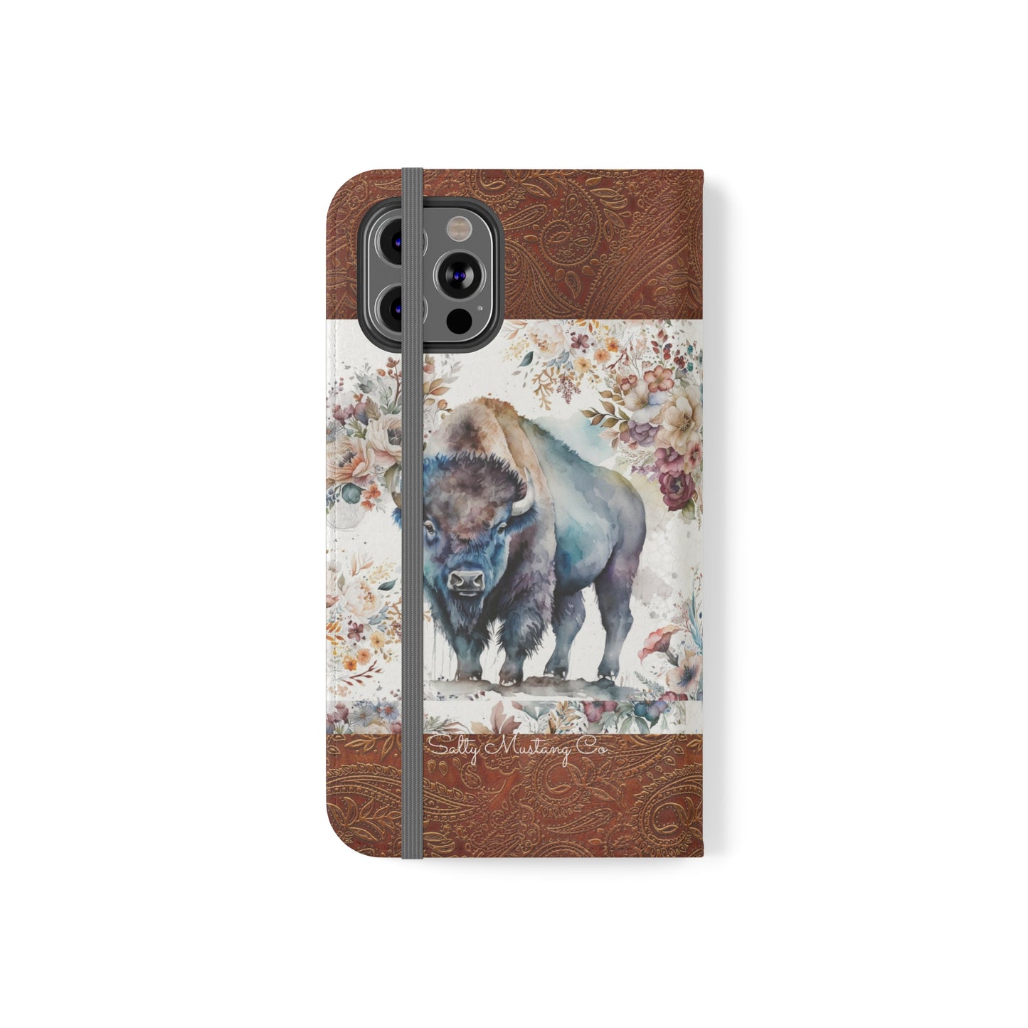 Buffalo Rose Leather Print iPhone Flip Cases