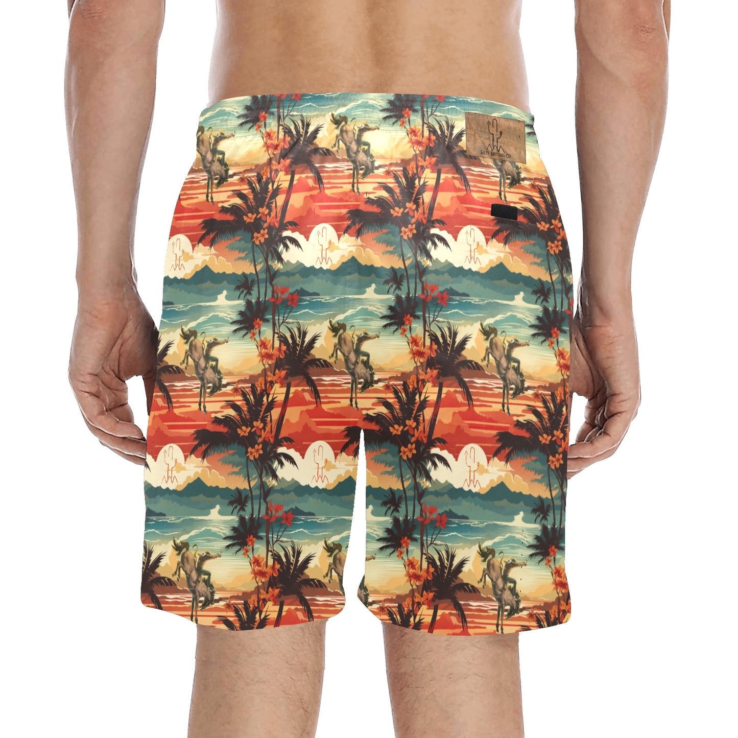 Vintage Paniolo Sunset Men's Mid-Length Beach Shorts