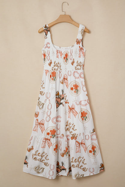 Western Horseshoe Smocked Sleeveless Midi Dress