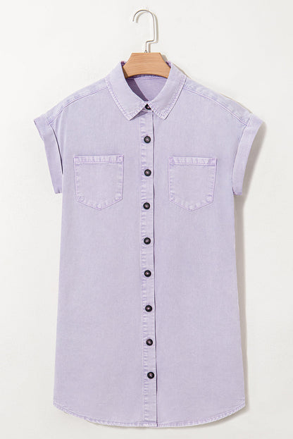 Denim Short Sleeve Double Chest Pocket Shirt Dress