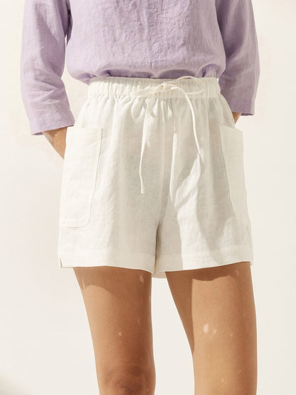 100% Linen Utility Side-Pocket Shorts WYNNIE