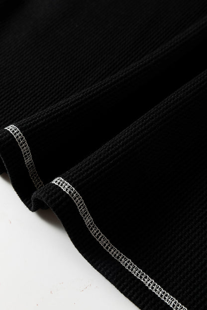 Waffle Textured Contrast Trim V-Neck Tee
