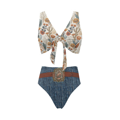 Desert Denim Bowknot High Waisted Bikini Swimsuit