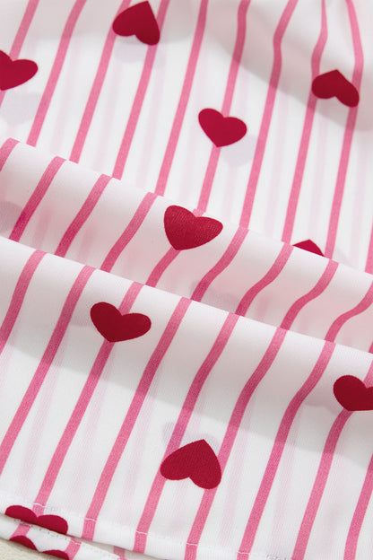 Stripe Textured Heart Flounce Sleeve Shirt