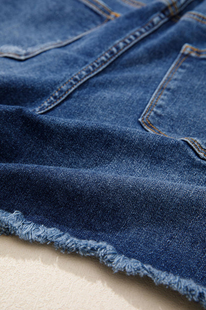 Distressed Denim Asymmetric Raw Hem Shorts