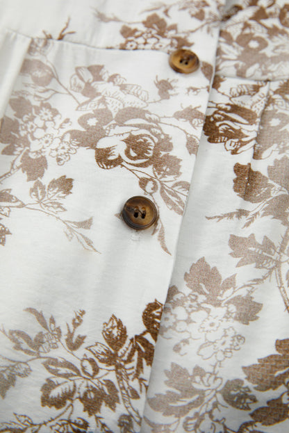 Floral Puff Sleeve V-Neck Buttoned Front Dress