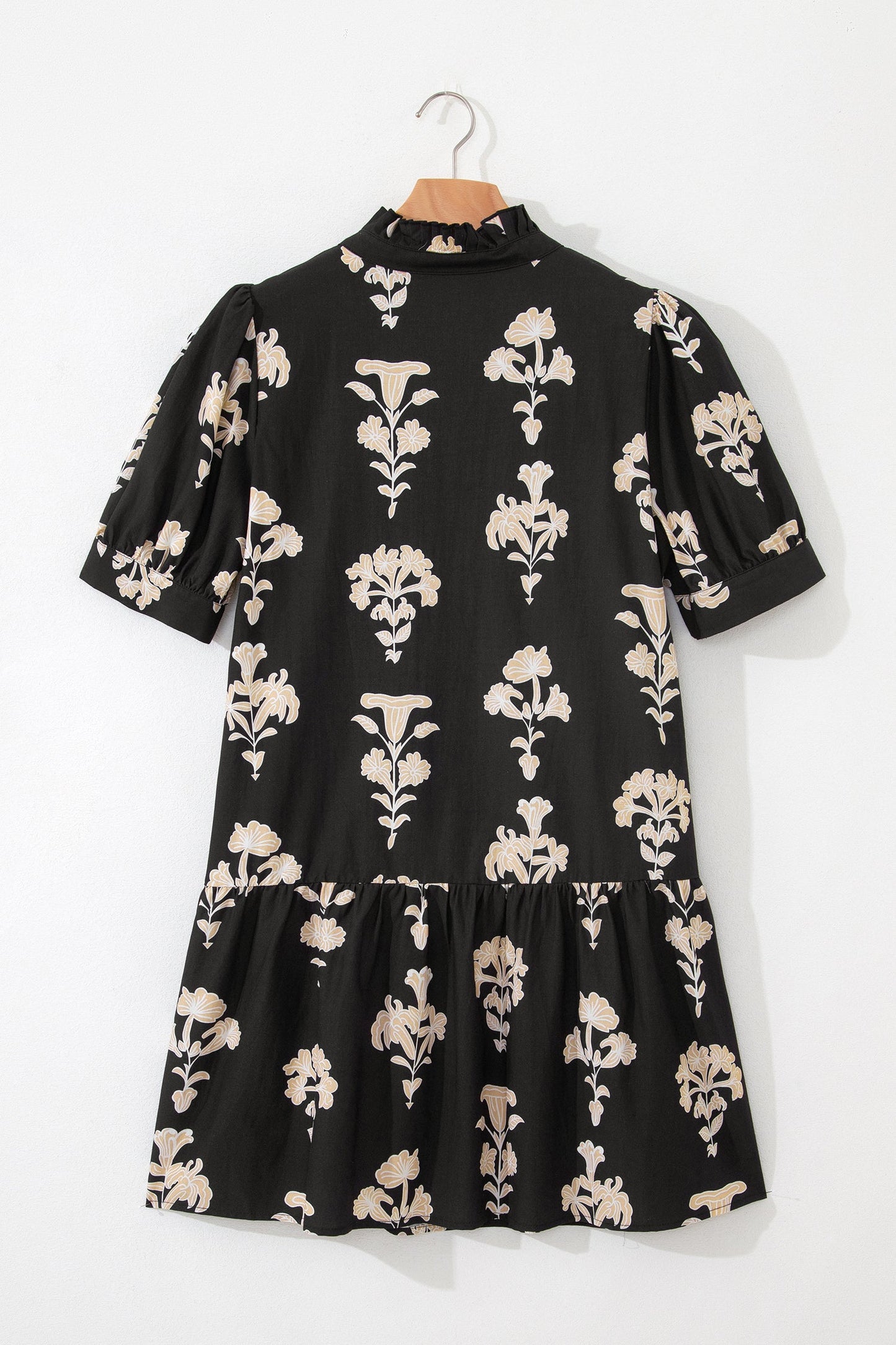 Floral Frilled V-Neck Puff Sleeve Mini Dress