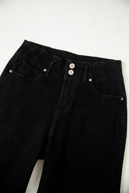 Denim 2-Button High Waist Wide Leg Jeans