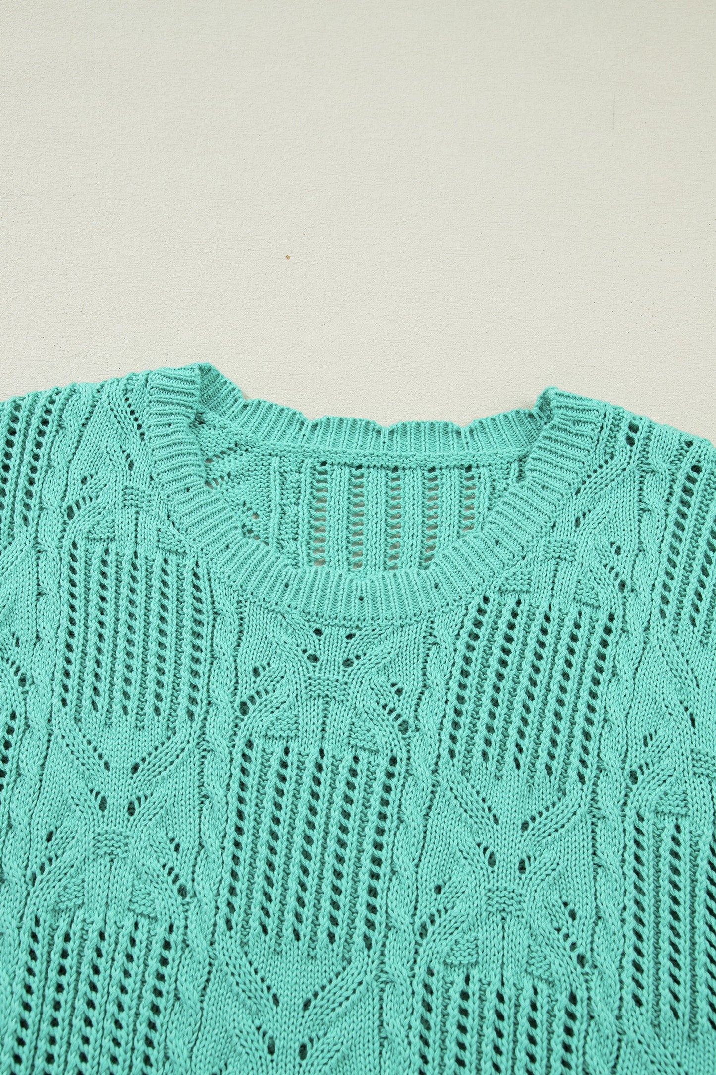 Pointelle Knit Scallop Trim Short Sleeve Sweater