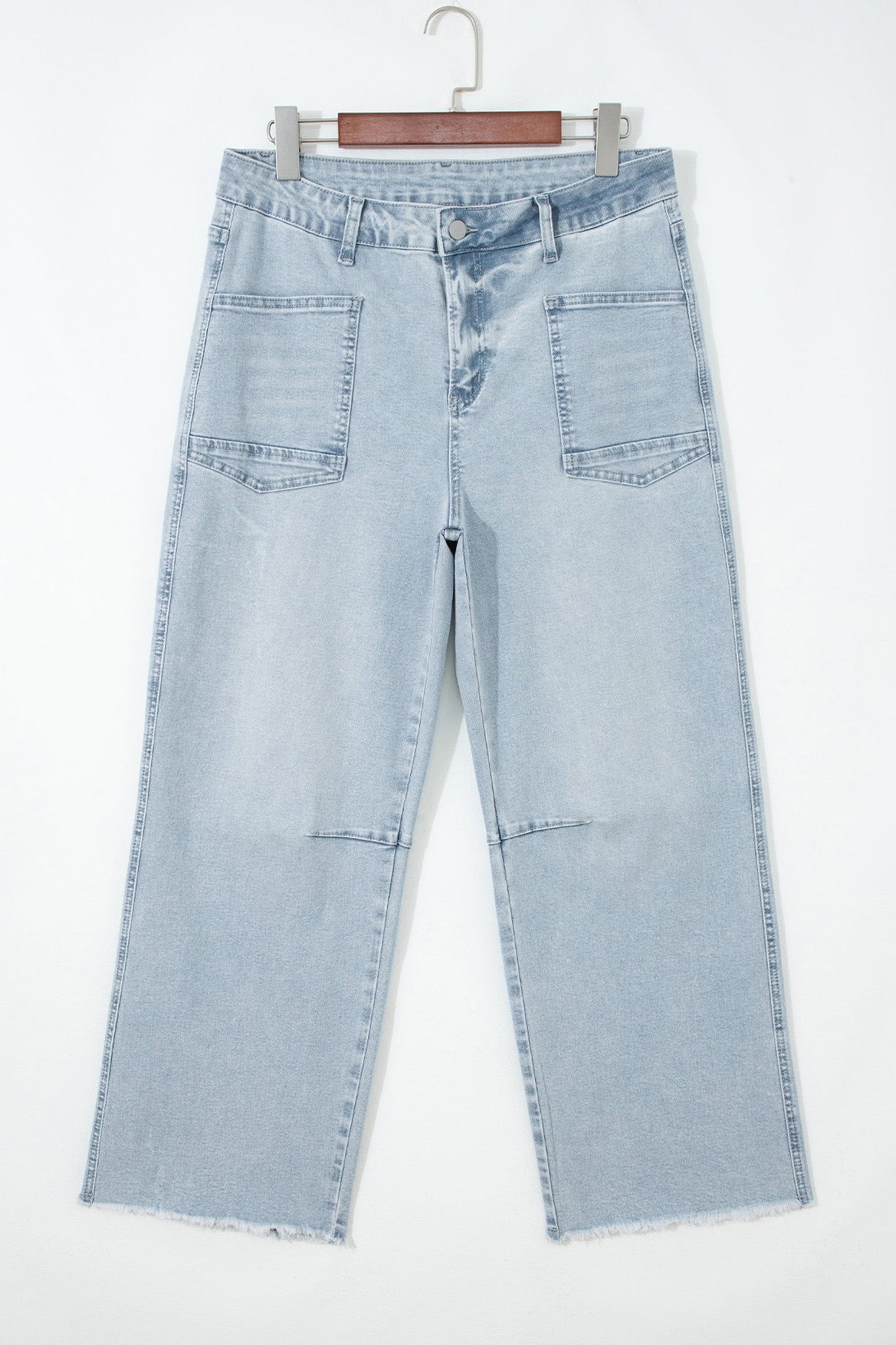 Denim Frayed Hem Cropped Straight Leg Jeans
