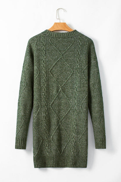 Solid Cable Knit Drop Shoulder Sweater Dress