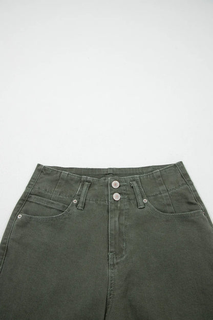 Denim 2-Button High Waist Wide Leg Jeans