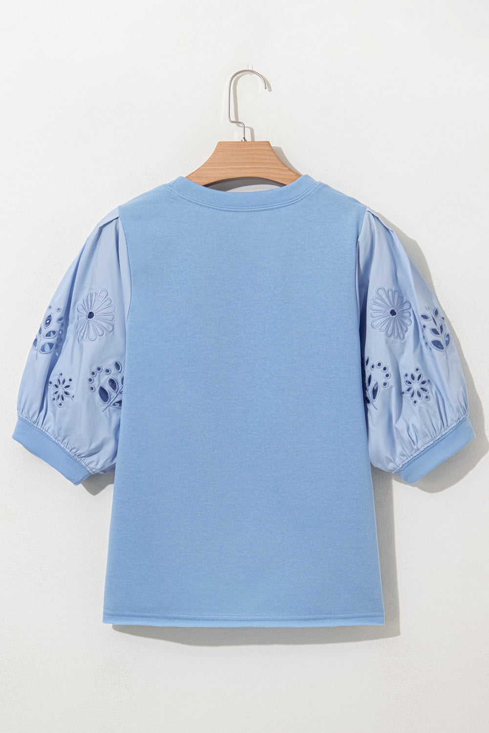 Floral Eyelet Embroidered Puff Short Sleeve Blouse