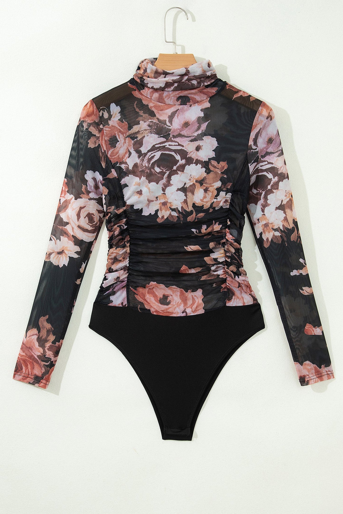 Floral Mesh Long Sleeve High Neck Bodysuit