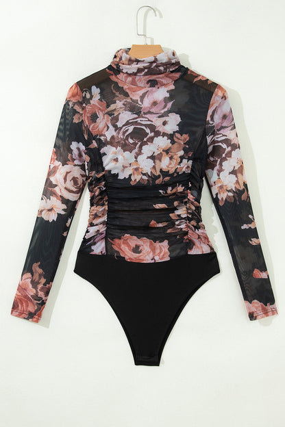 Floral Mesh Long Sleeve High Neck Bodysuit