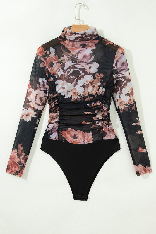 Floral Mesh Long Sleeve High Neck Bodysuit
