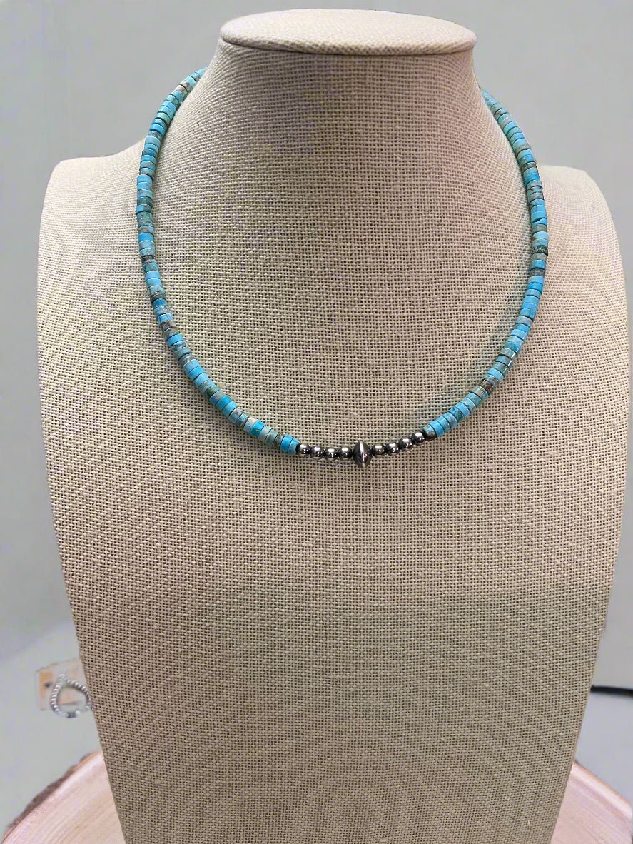 4mm Sterling Pearl & Variscite Turquoise Saucer Bead Choker — 14 inch (with 3 inch extender)