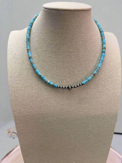 4mm Sterling Pearl & Variscite Turquoise Saucer Bead Choker — 14 inch (with 3 inch extender)