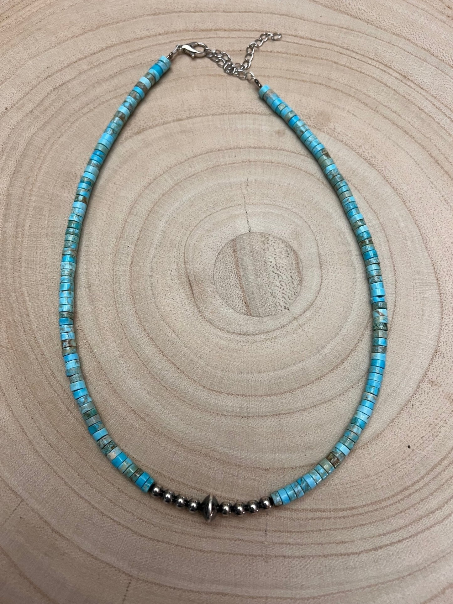 4mm Sterling Pearl & Variscite Turquoise Saucer Bead Choker — 14 inch (with 3 inch extender)