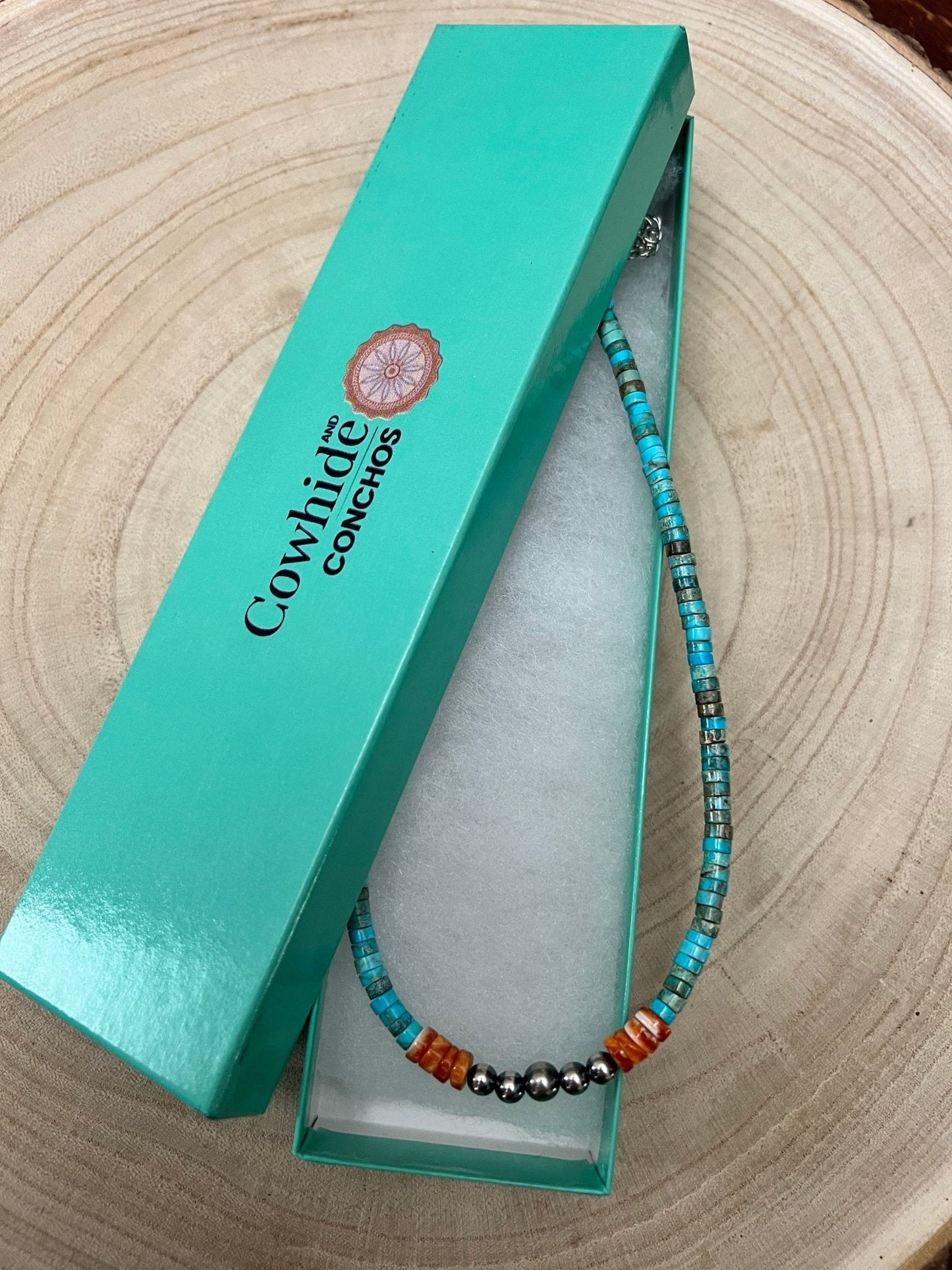 "The Vibrant" Choker — Spiny Oyster, Variscite Turquoise & Sterling Pearl — 14 inch (with 3 inch extender)