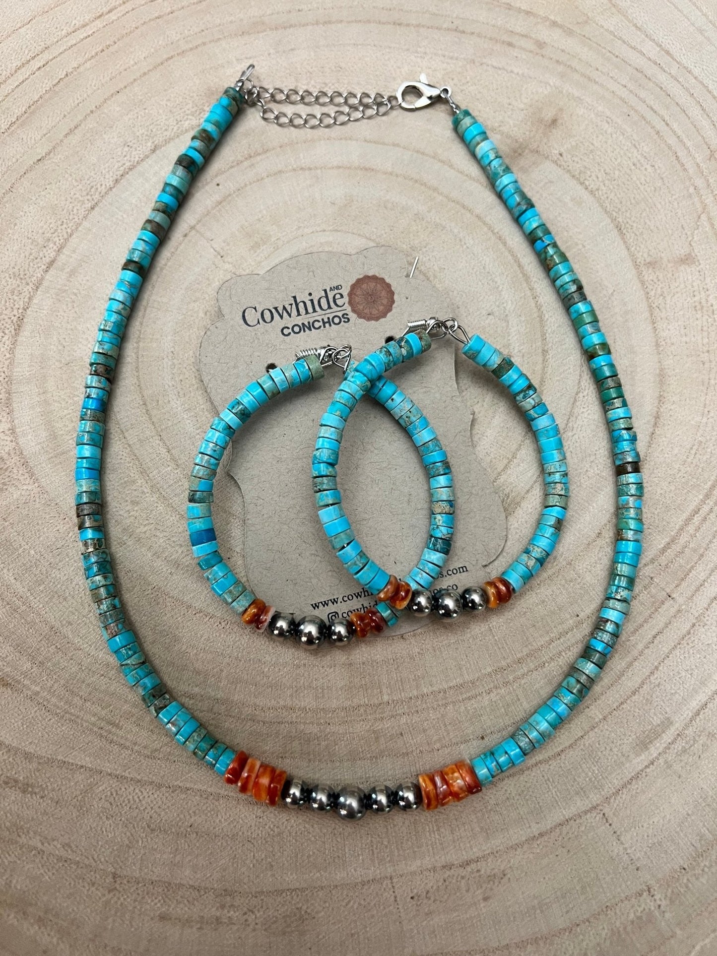 "The Vibrant" Choker — Spiny Oyster, Variscite Turquoise & Sterling Pearl — 14 inch (with 3 inch extender)