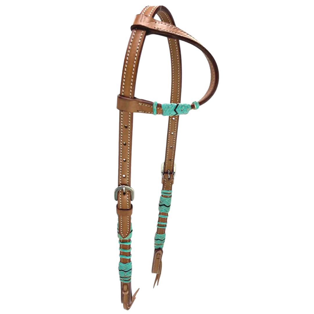 One Ear Turquiose Rawhide Light Oil Headstall