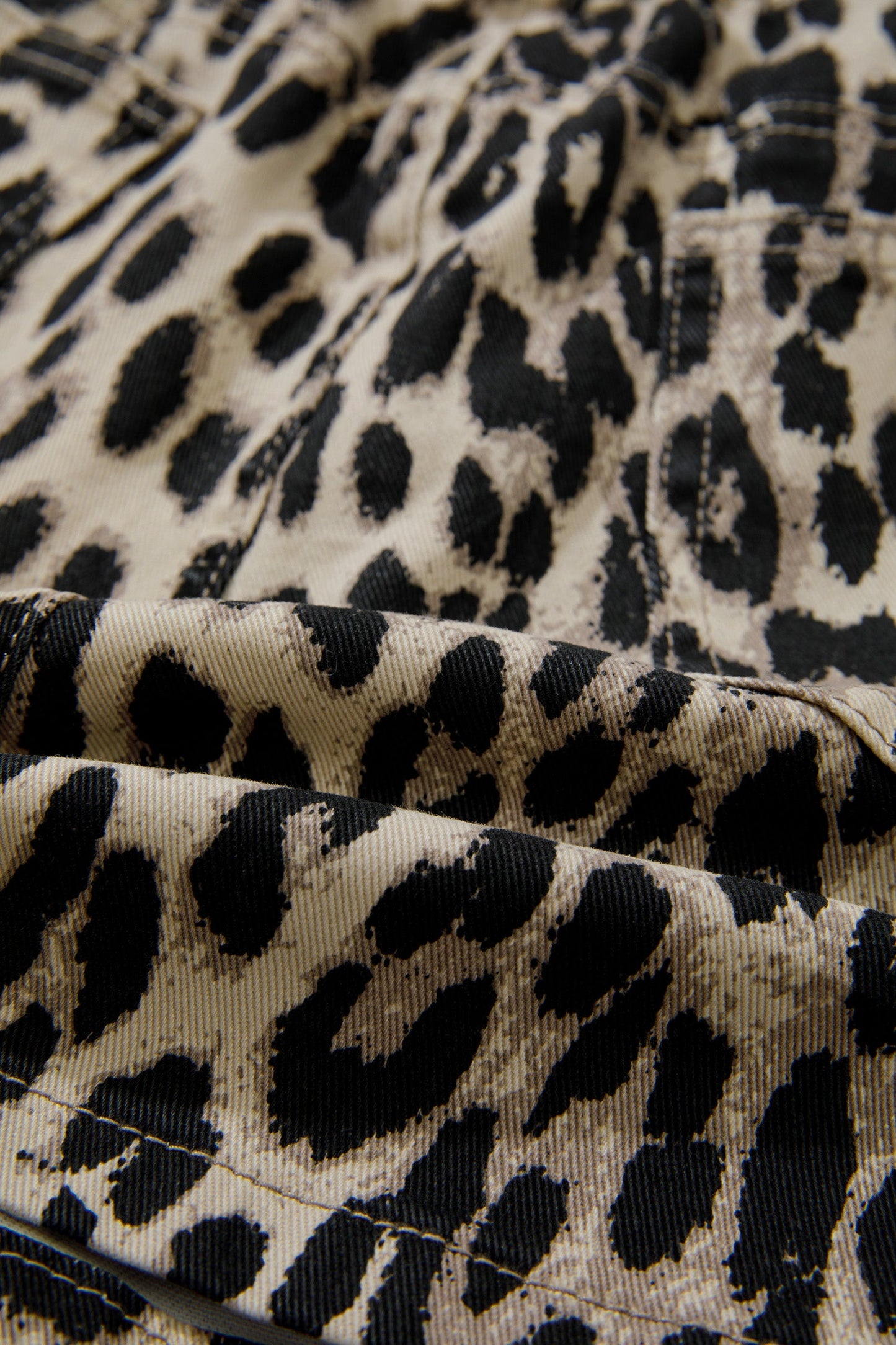 Leopard Denim Drawstring Elastic Waist Shorts