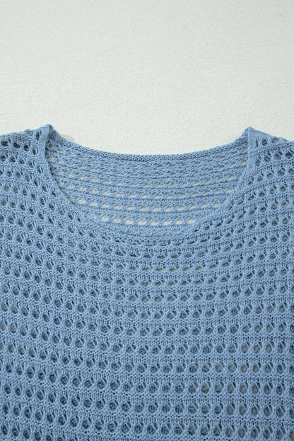Solid Crochet Knit Long Sleeve Sweater