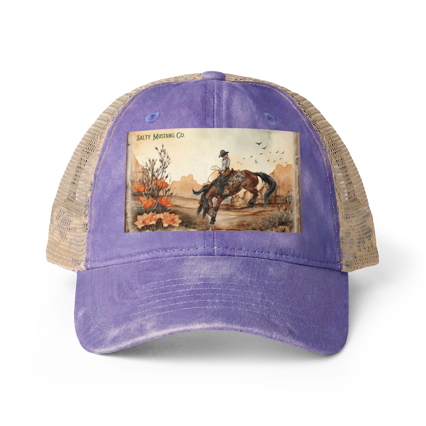 Canyon Flower Women's Washed Mesh-Back Cap With Concealed Ponytail Opening
