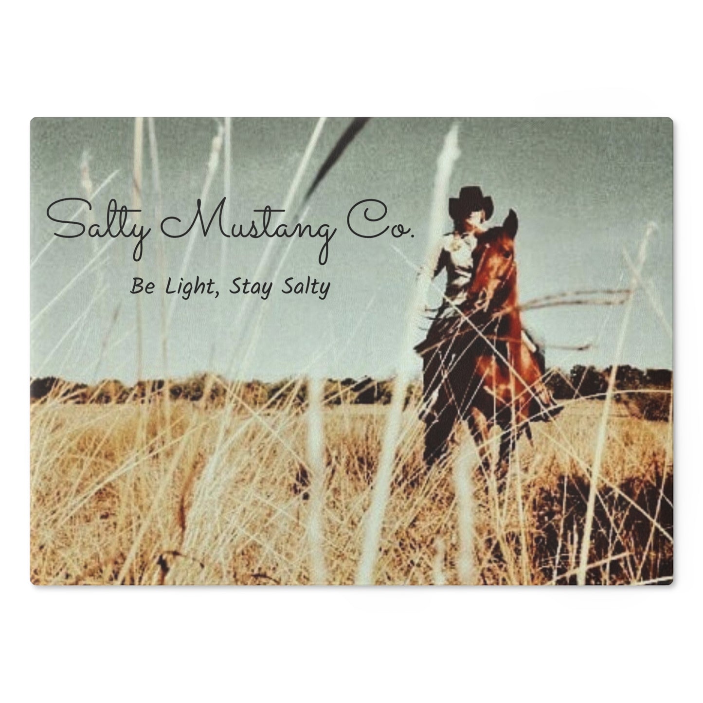 Cowgirl Salty Mustang Co. Glass Cutting Board