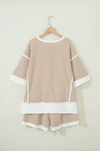Colorblock Raw Edge Oversize Tee & Shorts Set